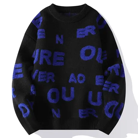 提花字母毛衣男韩版潮流长袖打底衫2023秋冬季新款圆领针织衫男装商品大图