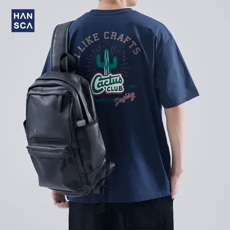 hansca 210g重磅短袖T恤男美式潮牌印花圆领宽松大码帅气休闲上衣商品大图