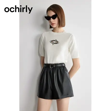 纯棉镂空短袖针织衫女 ochirly欧时力2024新款春装刺绣别致透气图片