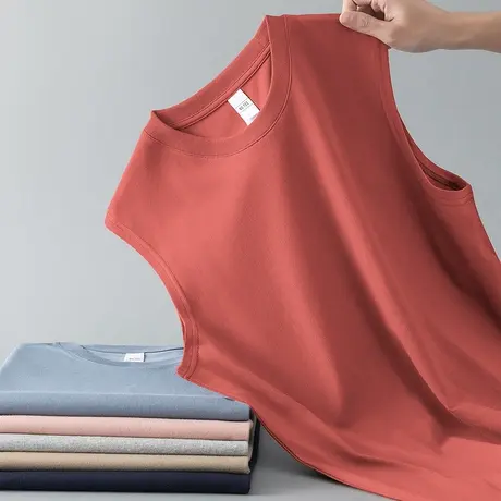 纯棉背心男士夏季无袖t恤宽松健身纯色运动坎肩宽肩跨栏篮球汗衫商品大图