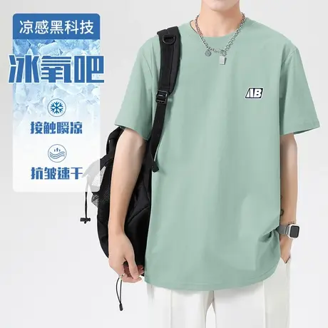 夏季冰氧吧t恤男士短袖透气速干冰丝凉感半袖抗皱免烫体恤上衣服商品大图