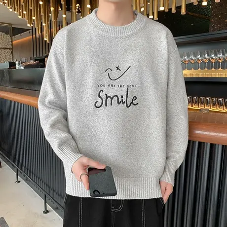 男士圆领毛衣春秋冬季2023新款潮流宽松加厚打底衫男生针织衫线衣图片