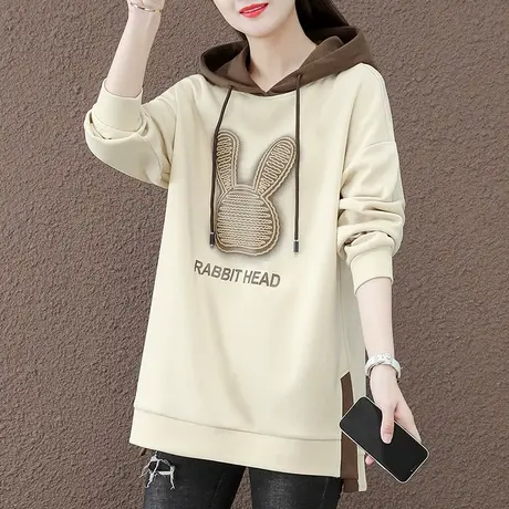 中长款卫衣女春秋季新款时尚韩版大码女装宽松连帽上衣遮臀外套潮图片