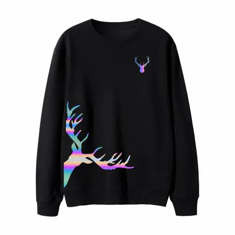 反光网红小鹿卫衣女宽松韩版情侣装秋冬大码套头圆领男女学生上衣商品大图