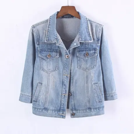 牛仔外套女春秋短款修身韩版新款显瘦七分袖牛仔服上衣浅蓝07图片