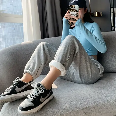 运动裤女宽松束脚薄绒春秋2023年新款百搭卫裤潮显瘦哈伦秋冬韩版图片