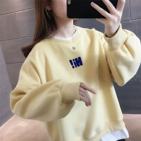 早秋装假两件卫衣女2023年新款宽松洋气减龄春秋薄款欧货上衣外套商品大图