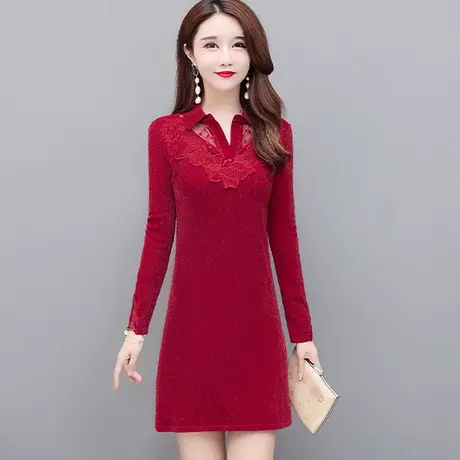 中长款加绒打底衫女内搭长袖秋冬洋气2023年新款蕾丝上衣大码百搭商品大图