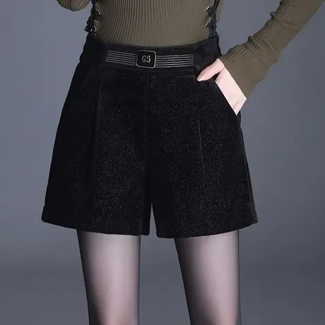 2023新款松紧大码金丝绒阔腿短裤女韩版宽松外穿a字靴裤休闲裤潮商品大图