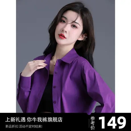 小个子紫色衬衫2023新款衬衣女士设计感小众高级长袖宽松上衣外套商品大图