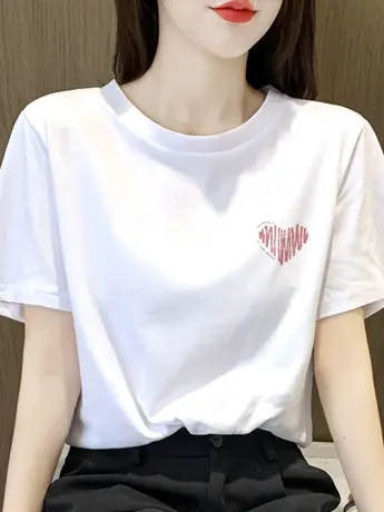 2023年新款夏季白色仿棉短袖t恤女宽松显瘦大码女装正肩上衣ins潮商品大图