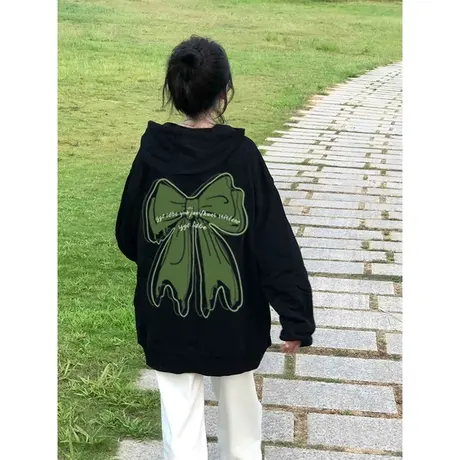 oversize设计感蝴蝶结卫衣女ins潮牌秋冬季加绒加厚宽松连帽外套商品大图