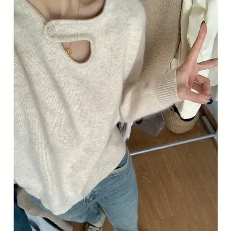 浣熊绒正肩毛衣女小众设计感秋冬加厚内搭2022爆款打底针织衫上衣商品大图