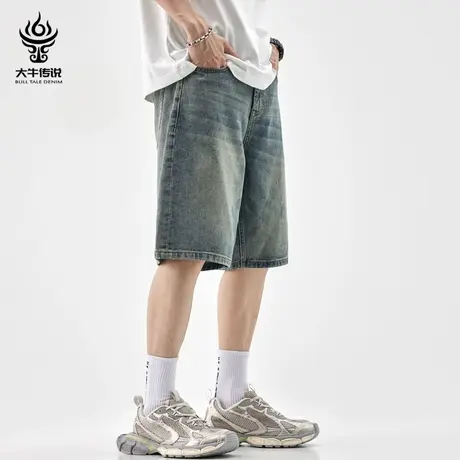 大牛传说夏季薄款男士复古怀旧五分牛仔短裤宽松直筒大码中裤马裤商品大图