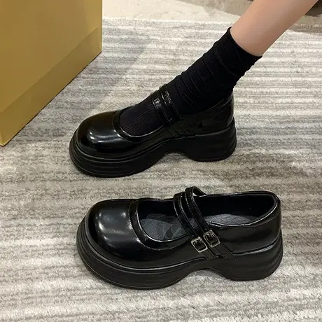 玛丽珍鞋女夏季2023年新款浅口大头复古配裙子粗跟单鞋厚底小皮鞋商品大图