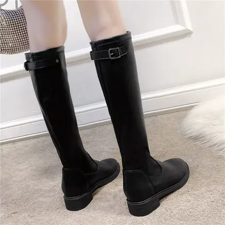 棉靴女2023冬季新款不过膝长靴百搭弹力高筒骑士靴长筒加绒皮靴潮图片