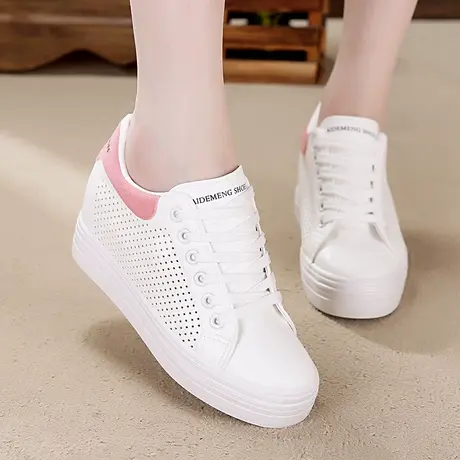 网面小白鞋女2023春夏厚底隐形内增高镂空女鞋韩版低帮透气帆布鞋商品大图