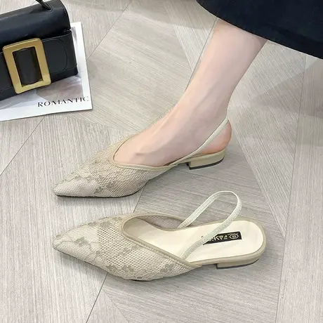 外穿包头网纱尖头半拖2023新款时尚水钻网红百搭尖头方跟韩版凉拖商品大图