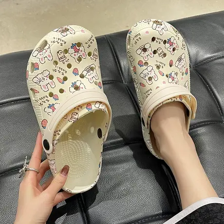 外穿洞洞鞋女夏季ins潮可爱卡通兔子两穿防滑厚底包头沙滩凉拖鞋商品大图