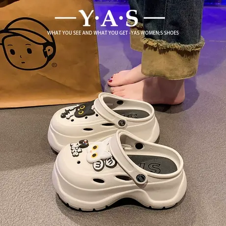 高颜值可爱小猫咪洞洞鞋女夏外穿厚底增高小个子轻便防滑两穿拖鞋商品大图
