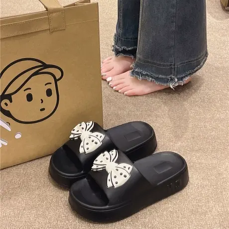 厚底拖鞋女夏天2025新款踩屎感防滑可爱波点蝴蝶结居家室内凉拖鞋商品大图