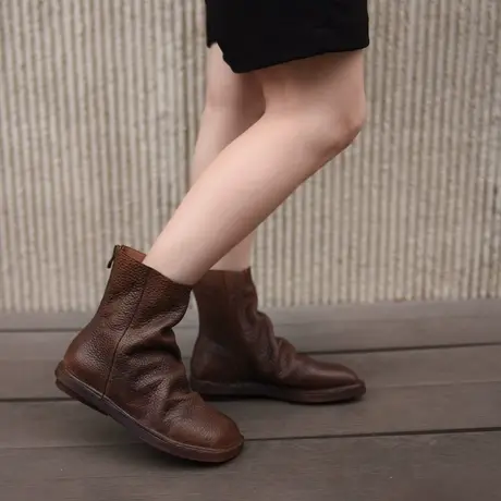 Artmu阿木原创复古小众真皮堆堆靴平底倒靴2023秋冬新款短靴女靴商品大图