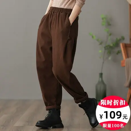 dza 高腰显瘦加绒工装裤女冬宽松阔腿裤休闲哈伦裤百搭外穿直筒裤图片