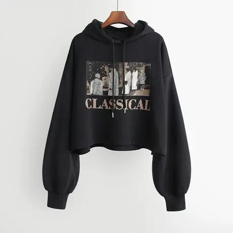 卫衣女加绒加厚2020秋冬新款韩版ins潮短款连帽宽松外套chic上衣商品大图