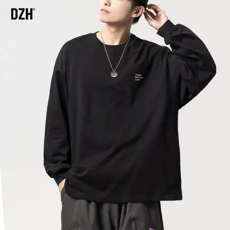 男士黑色长袖t恤全棉新款打底衫男秋季衣服男款内搭圆领打底上衣商品大图