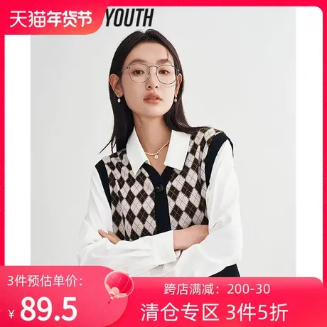 TOYOUTH初语衬衫女2023春季新款减龄校园风假两件衬衫上衣商品大图