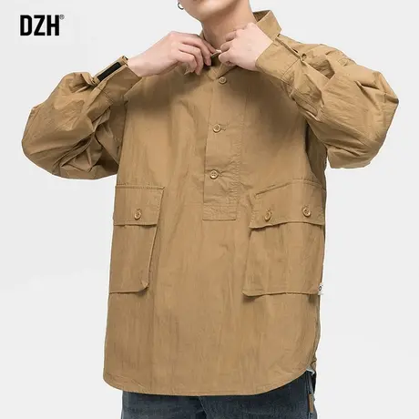 男士卡其色工装外套男秋季2023新款潮牌宽松美式复古夹克休闲上衣商品大图