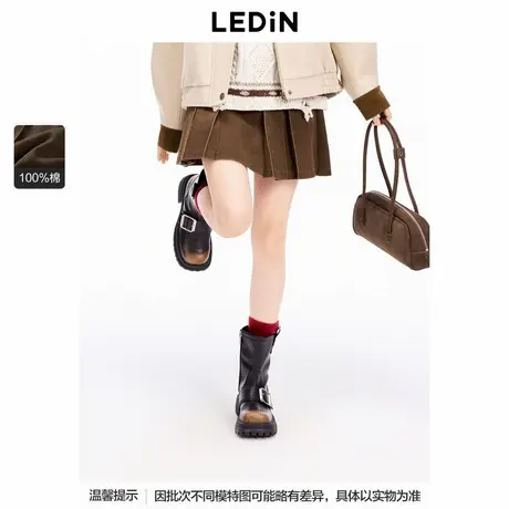 【商场同款】乐町基础百褶裙女装冬季新款咖色半身裙C2GEE4106图片