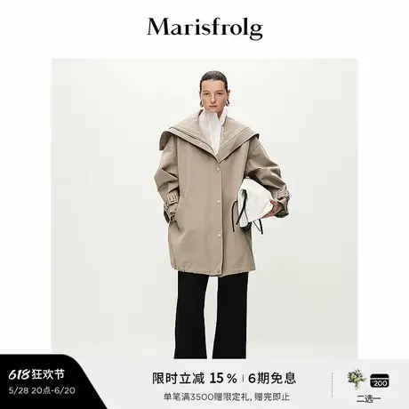 【筑感美学】Marisfrolg玛丝菲尔冬翻领下摆抽绳廓形风衣外套图片