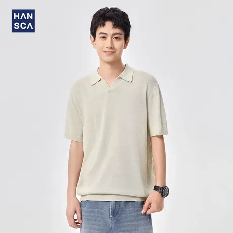 hansca凉感莱赛尔短袖POLO衫男2025年夏季宽松透气老钱风针织上衣商品大图