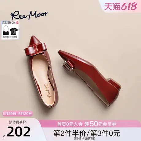 REEMOOR睿慕2025春季新款蝴蝶结尖头粗跟浅口单鞋气质通勤跟鞋女图片