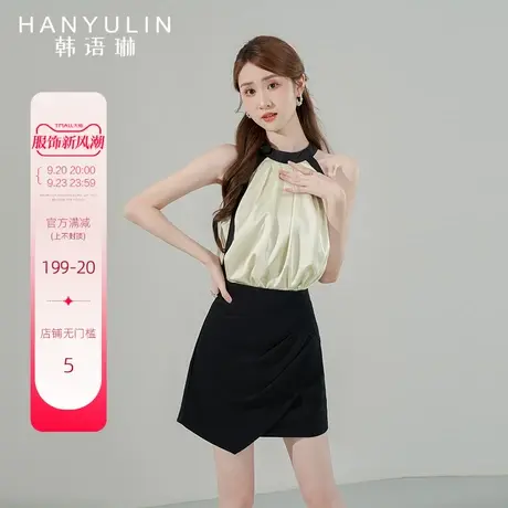 韩语琳上衣女夏款高级感法式挂脖小衫2023新款小个子短款显瘦衬衫商品大图