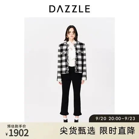 DAZZLE地素奥莱23春新款复古法式黑白格纹箱型短款厚实毛呢外套图片