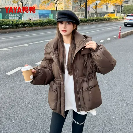 YAYA鸭鸭羽绒服女2024冬季新品时尚连帽宽松休闲气质短款收腰外套图片