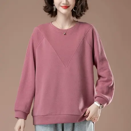 春秋薄款卫衣女加肥加大码女装宽松中年妈妈休闲百搭纯色显瘦上衣商品大图