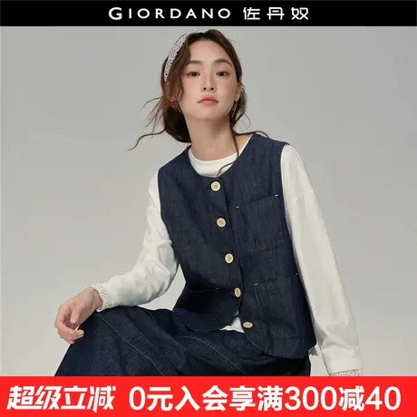 设计师款佐丹奴牛仔马甲女老钱复古纯棉圆领牛仔背心外套18375907商品大图