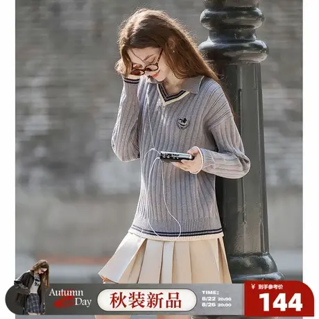 8.22/20点 上新唐狮2025秋冬新款毛衣女POLO学院风领撞色间条流行商品大图