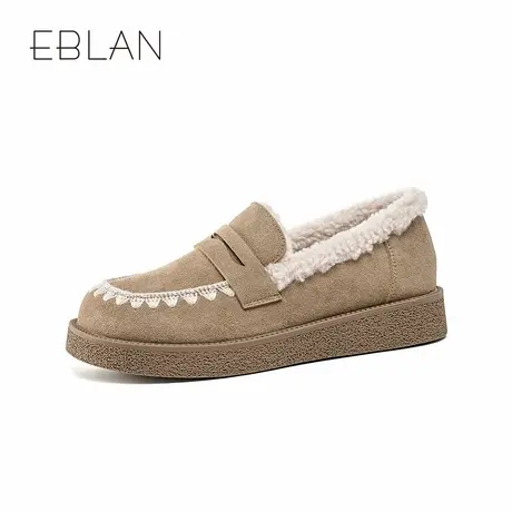 EBLAN/伊伴豆豆鞋女2024冬季新款百搭女加绒保暖棉鞋舒适懒人鞋图片