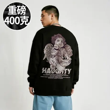 【胖子男装】300斤大码男装潮男美式潮牌加肥加大码圆领卫衣早秋商品大图