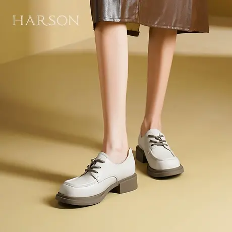 哈森软皮深口单鞋女秋季新款休闲英伦牛皮革乐福鞋HL242503商品大图