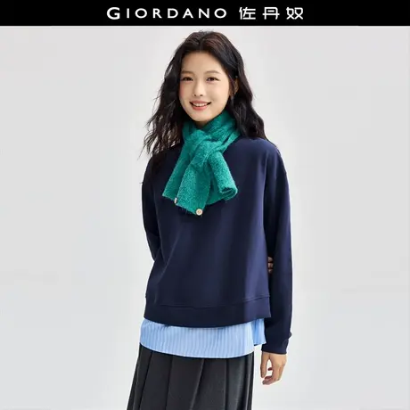 佐丹奴外套女装假两件针梭织拼接条纹圆领套头卫衣 18324505商品大图