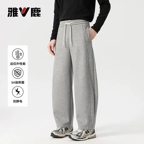 雅鹿男女款阔腿裤休闲卫裤2025秋款运动裤时尚宽松直筒松紧腰长裤商品大图