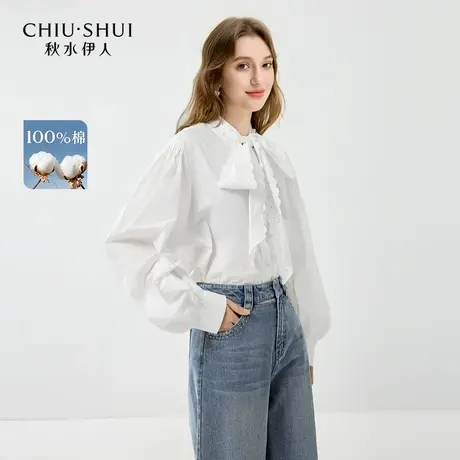 秋水伊人奥莱断码清仓通勤百搭飘带领衬衫女经典H型泡泡袖上衣图片