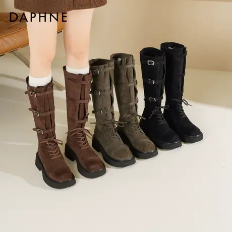 达芙妮长筒靴女2025新款小个子增高女鞋骑士靴棕色厚底长靴子女冬图片