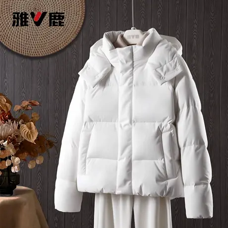 雅鹿正品冬季新款时尚连帽中长款羽绒服女款休闲加厚超保暖白鸭绒商品大图