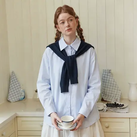 唐狮官方法式撞色衬衫女2026新款春季可拆卸披肩小众设计感衬衣VC图片